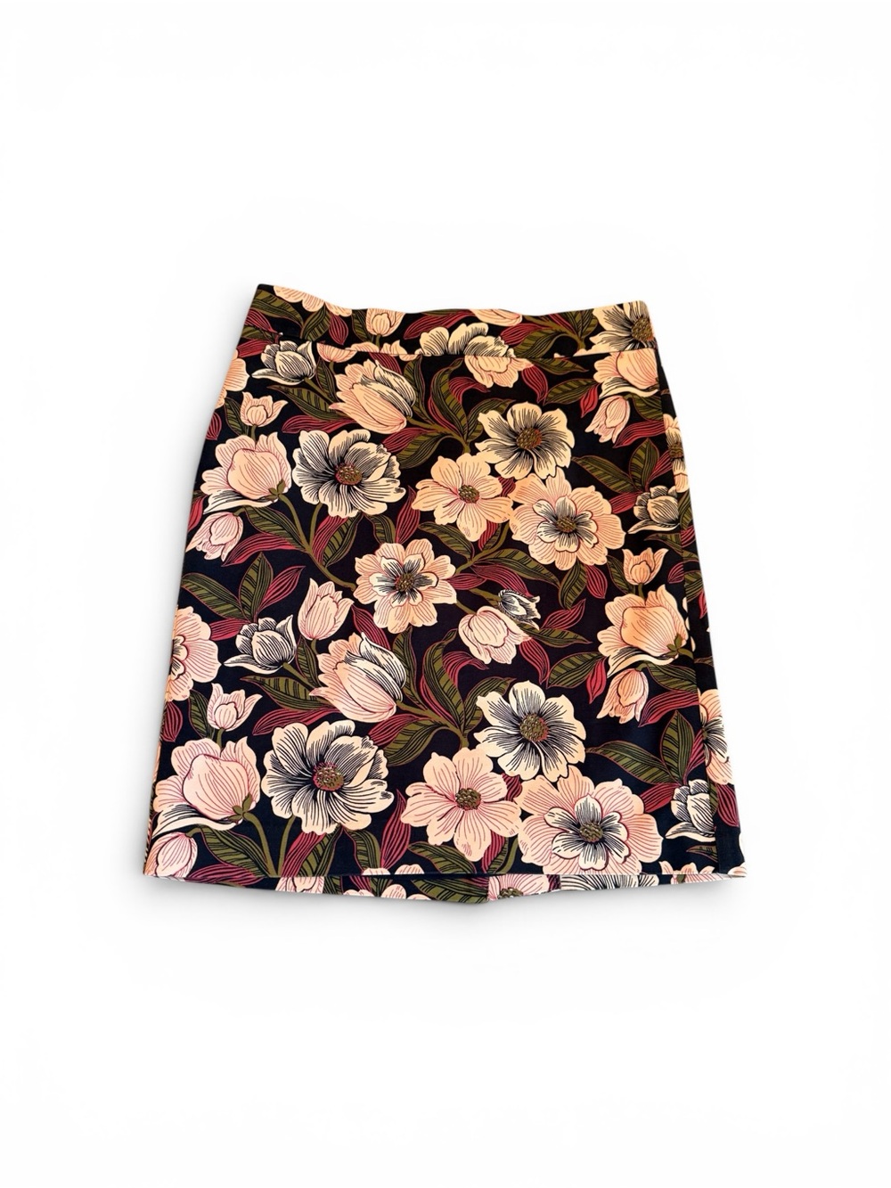 Ann Taylor Black Floral Pencil Skirt with Pink & Cream Blooms